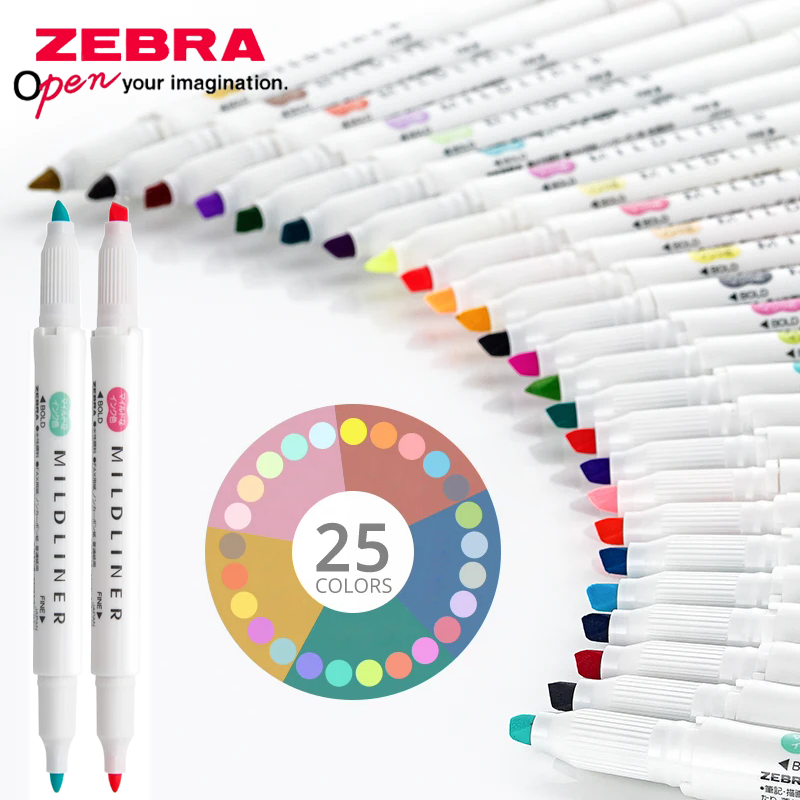 Zebra Pen Mildliner - 25 Kleuren Japan ZEBRA Mildliner Markeerstift