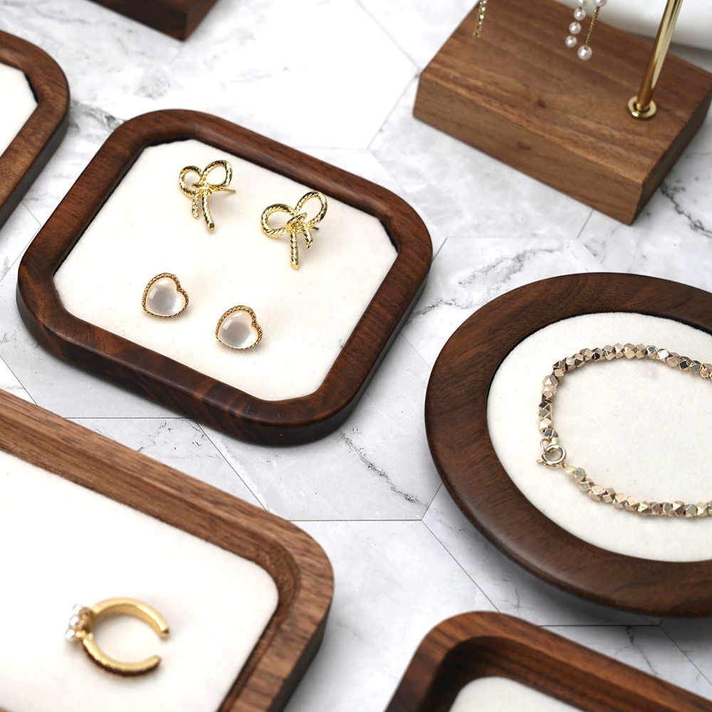 Wood Ring Blank - Eenvoudige geometrie Houten ringenbakje Fluwelen oorstekers